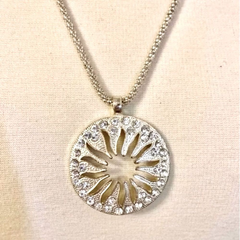 Silver Rhinestone Sunburst‎ Pendant Necklace